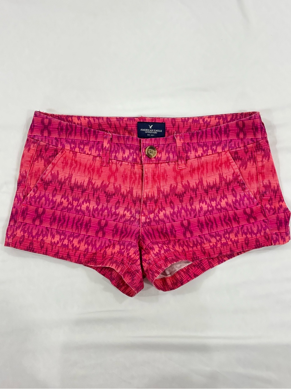 Y2K Low-Rise Stretch American Eagle Shorts Hot Pink Orange EUC